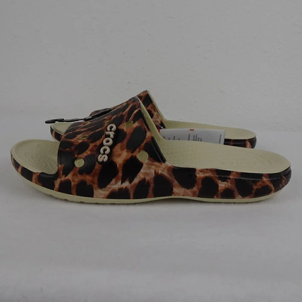 Crocs Leopard Print Slides Men Size 9 US Women Size 11 Animal Print Sandals